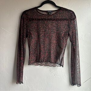 Y2K Sheer Mesh Top Black Red Print Grunge Dark Feminine Alt Layering Sz S